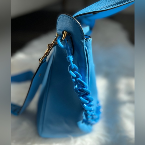 NEW! VERSACE La Medusa Blue Leather Drawstring Hobo Satchel Bucket Bag Travel - Picture 9 of 17